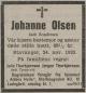Johanne Olsen, født Sondresen (1844-1933) - Dødsannonse i Stavangeren, mandag 27. november 1933