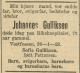 Johannes Gulliksen (1849-1923) - Dødsannonse i Fremtiden, lørdag 3. februar 1923 Johannes Gulliksen (1849-1923) - Dødsannonse i Fremtiden, lørdag 3. februar 1923