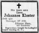 Johannes Kloster (1880-1931) - Dødsannonse i Stavanger Aftenblad den 4. juli 1931 Johannes Kloster (1880-1931) - Dødsannonse i Stavanger Aftenblad den 4. juli 1931