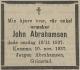 John Abrahamsen (1850-1937) - Dødsannonse i Fædrelandsvennen den 11. november 1937