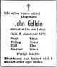 John Gellein (1885-1972) - Dødsannonse i Adresseavisen den 9. desember 1972