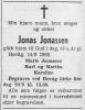Jonas Jonassen (1880-1966) - Dødsannonse i Fædrelandsvennen den 16. september 1966