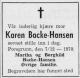 Karen Backe-Hansen, født Schanke (1898-1970) - Dødsannonse i Porsgrunns Dagblad, lørdag 12. desember 1970