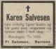 Karen Elisabeth Salvesen, født Anda (1880-1934) - Dødsannonse i 1ste Mai, torsdag 12. april 1934