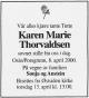 Karen Marie Thorvaldsen, født Larsen (1922-2000) - Dødsannonse i Telemarksavisa den 11. april 2000