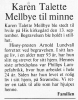 Karen Talette Mellbye (1897-1990) - Minneord i Agderposten, tirsdag 18. september 1990 Karen Talette Mellbye (1897-1990) - Minneord i Agderposten, tirsdag 18. september 1990