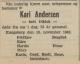 Kari Andersen, født Dildok (1889-1942) - Dødsannonse i Buskeruds Blad den 24. november 1942