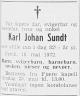 Karl Johan Sundt (1889-1972) - Dødsannonse i Grimstad Adressetidende den 20. mai 1972