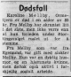 Karoline Marie Mellbye, født Olsen (1869-1957) - Minneord i Agderposten, mandag 14. oktober 1957 Karoline Marie Mellbye, født Olsen (1869-1957) - Minneord i Agderposten, mandag 14. oktober 1957