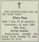 Klara Foss (1878-1965) - Dødsannonse i Drammens Tidende og Buskeruds Blad den 11. september 1965
