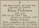 Klara Pedersen, født Land (1888-1950) - Dødsannonse i Halden Arbeiderblad, torsdag 9. november 1950