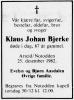 Klaus Johan Bjerke (1915-1982) - Dødsannonse i Telen, onsdag 29. desember 1982
