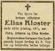Kloster, Elias Johannesen - Dødsannonse i Stavanger Aftenblad den 29. desember 1915