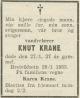Knut Krane (1915-1953) - Dødsannonse i Nordlys den 31. januar 1953