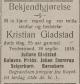 Kristian Glastad (1861-1916) - Dødsannonse i Tvedestrand og Omegns Avis, fredag 22. september 1916