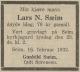 Lars Nilssen Sæim (1862-1932) - Dødsannonse i Bergens tidende den 18. februar 1932 Lars Nilssen Sæim (1862-1932) - Dødsannonse i Bergens tidende den 18. februar 1932