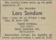 Lars Sandum (1874-1947) - Dødsannonse i Vårt land, mandag 31. mars 1947