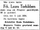 Laura Birgitte Torkildsen (1848-1934) - Dødsannonse i Aftenposten, lørdag 7. juli 1934 Laura Birgitte Torkildsen (1848-1934) - Dødsannonse i Aftenposten, lørdag 7. juli 1934