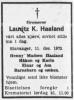 Lauritz Knutsen Haaland (1894-1973) - Dødsannonse i Rogalands Avis, torsdag 13. desember 1973