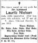 Lauritz Nielsen (1864-1922) - Dødsannonse i Aftenposten, onsdag 4. januar 1922 Lauritz Nielsen (1864-1922) - Dødsannonse i Aftenposten, onsdag 4. januar 1922