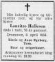Lauritze Hellesen, født Torkildsen (1879-1956) - Dødsannonse i Drammens Tidende, mandag 9. april 1956 Lauritze Hellesen, født Torkildsen (1879-1956) - Dødsannonse i Drammens Tidende, mandag 9. april 1956