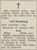 Leif Hamberg (1909-1967) - Dødsannonse i Drammens Tidende og Buskeruds Blad den 21. oktober 1967
