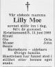 Lilly Moe, født Samuelsen (1894-1989) - Dødsannonse i Fædrelandsvennen den 20. juni 1989.