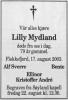 Lilly Mydland, født Haagensen (1923-2003) - Dødsannonse i Agder den 18. august 2003