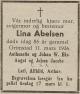 Lina Abelsen, f. Aanonsdatter (1849-1936) - Dødsannonse i Grimstad Adressetidende den 14. mars 1936