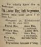Louise Wilhelmine Moe, født Hegermann (1822-1913) - Dødsannonse i Morgenbladet den 11. juni 1913