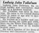 Ludvig Johan Andreas Tollefsen (1887-1952) - Obituary (Spokane Chronicle, Spokane, Washington, Friday, December 7, 1951)