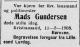 Mads Gundersen Faret (1846-1908) - Dødsannonse i Morgenbladet den 13. mars 1908