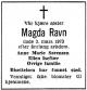 Magdalene Ingerta (Magda) Ravn, født Isefjær (1888-1973) - Dødsannonse i Aftenposten den 8. mars 1973