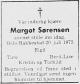 Margot Sørensen, født Johannesen (1906-1975) - Dødsannonse i Varden den 22. juli 1975 Margot Sørensen, født Johannesen (1906-1975) - Dødsannonse i Varden den 22. juli 1975