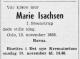 Marie Isachsen, født Steenstrup (1884-1958) - Dødsannonse i Morgenbladet den 17. november 1958