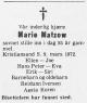 Marie Matzow, født Iversen (1886-1972) - Dødsannonse i Fædrelandsvennen den 17. mars 1972