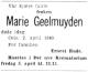 Marie Olivia Geelmuyden (1853-1940) - Dødsannonse i Aftenposten, fredag 5. april 1940