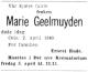 Marie Olivia Geelmuyden (1853-1940) - Dødsannonse i Aftenposten, fredag 5. april 1940 Marie Olivia Geelmuyden (1853-1940) - Dødsannonse i Aftenposten, fredag 5. april 1940