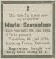 Marie Samuelsen, født Osuldsdatter (1857-1942) - Dødsannonse i Fædrelandsvennen den 23. juni 1942 Marie Samuelsen, født Osuldsdatter (1857-1942) - Dødsannonse i Fædrelandsvennen den 23. juni 1942