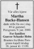 Martha Backe-Hansen (1910-2000) - Dødsannonse i Porsgrunns Dagblad, tirsdag 11. januar 2000 Martha Backe-Hansen (1910-2000) - Dødsannonse i Porsgrunns Dagblad, tirsdag 11. januar 2000