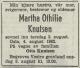 Martha Othilie Knudsen, født Ziener (1886-1962) - Dødsannonse i Arbeiderbladet, mandag 6. august 1962 Martha Othilie Knudsen, født Ziener (1886-1962) - Dødsannonse i Arbeiderbladet, mandag 6. august 1962