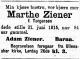 Marthe Ziener f. Torgersen (1831-1915) - Dødsannonse i Aftenposten den 24. juni 1915 Marthe Ziener f. Torgersen (1831-1915) - Dødsannonse i Aftenposten den 24. juni 1915