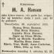 Martin Anton Hansen (1872-1955) - Dødsannonse i Nidaros, torsdag 29. september 1955 Martin Anton Hansen (1872-1955) - Dødsannonse i Nidaros, torsdag 29. september 1955