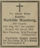 Mathilde Wamberg (f. Cappeln, 1820-1903) - Dødsannonse i Fædrelandsvennen den 13. januar 1903