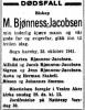 Mikkel Bjønness-Jacobsen (1863-1941) - Dødsannonse i Aftenposten, mandag 27. oktober 1941