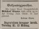Mikkel Olsen (1837-1892) - Dødsannonse i Egersundsposten, tirsdag 18. oktober 1892