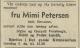 Mimi Petersen, født Emilie Mohr Bentzon (1871-1946) - Dødsannonse i Vårt land den 4. desember 1946