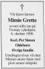 Mimie Grette, født Isaksen (1905-1998) - Dødsannonse i Agderposten, lørdag 10. oktober 1998