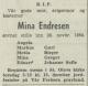 Mina Endresen, født Kilb (1879-1964) - Dødsannonse i Morgenbladet den 1. desember 1964.jpg