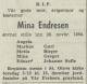 Mina Endresen, født Kilb (1879-1964) - Dødsannonse i Morgenbladet den 1. desember 1964.jpg Mina Endresen, født Kilb (1879-1964) - Dødsannonse i Morgenbladet den 1. desember 1964.jpg